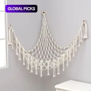 Plush Toy Net, 1 Count Hand-woven Rope WallMounted Triangular Toy Storage Corner BasketOrganizer, Home Organizer for Living RoomBedroom Dormitory Hanging Baskets