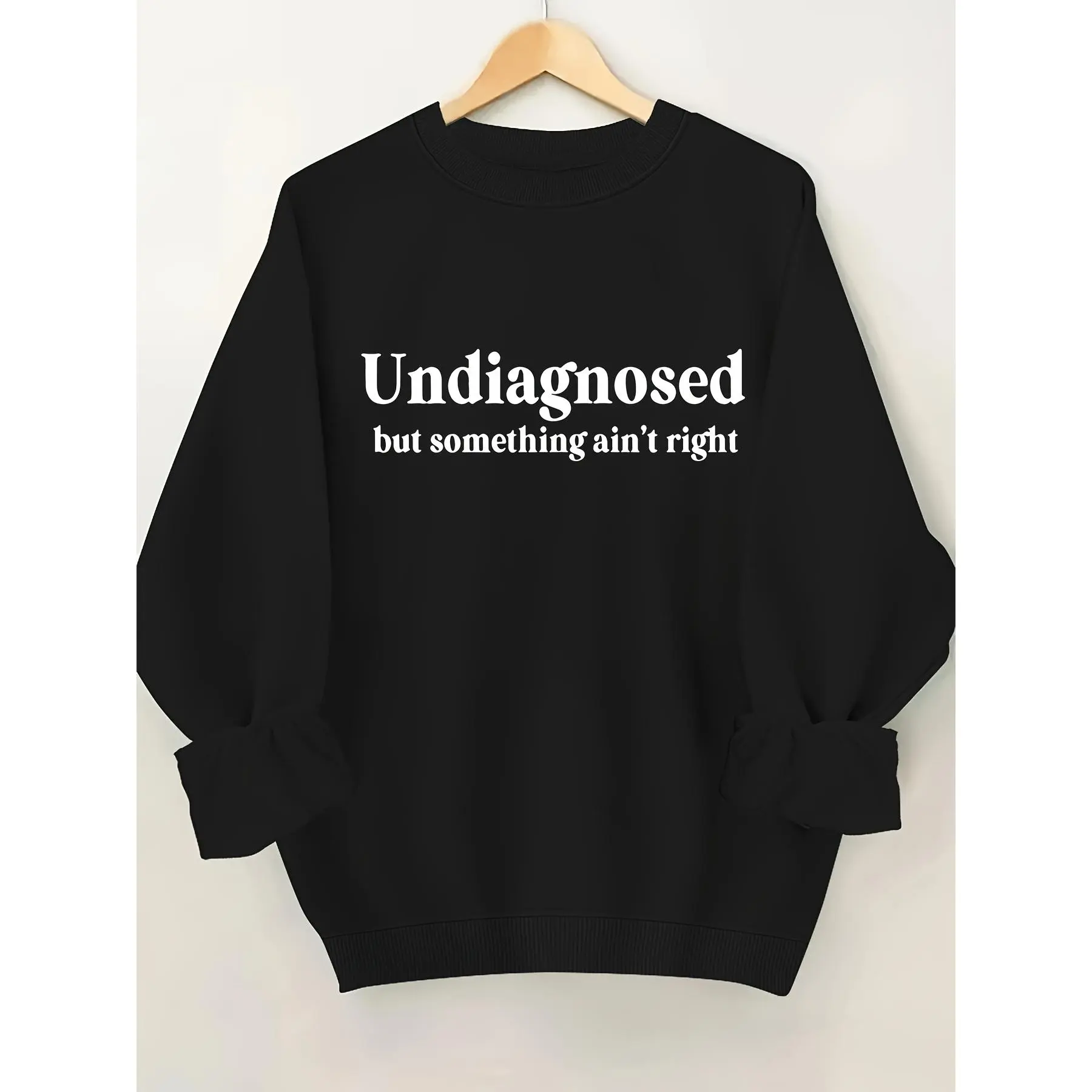 Lady's Plus Size Graphic Pullover Sweater - Casual Oversized Long-Sleeve Crew Neck Polyester Fabric Tops, 3XL, Humor Letters Print, Pull-On Sleeves, Machine Wash, Do Not Dry Clean, Spring Wear