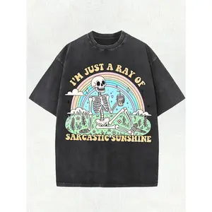 Men's Funny Sarcastic Graphic T-Shirt - "I'm Just a Ray of Sarcastic Sunshine" Mint Green Tee - Heavyweight 220gsm Washed  Shirt - Loose Fit Streetwear Top for Casual Outfits & Parties - Machine Washable Everyday Essential, Funny T Shirts