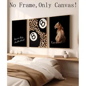 Black Leopard Wall Art Prints Set of 3 Leopard Cheetah (NO )  Print 8 Ball Lucky Trendy Animal Print Poster Trendy Y2K Home Decor