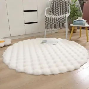 Round Artificial Rabbit Fur Rug, 1 Count Non-slip Soft Floor Mat, Decorative Carpet for Home Living Room Bedroom Dormitory Hotel, Furry Soft Rugs