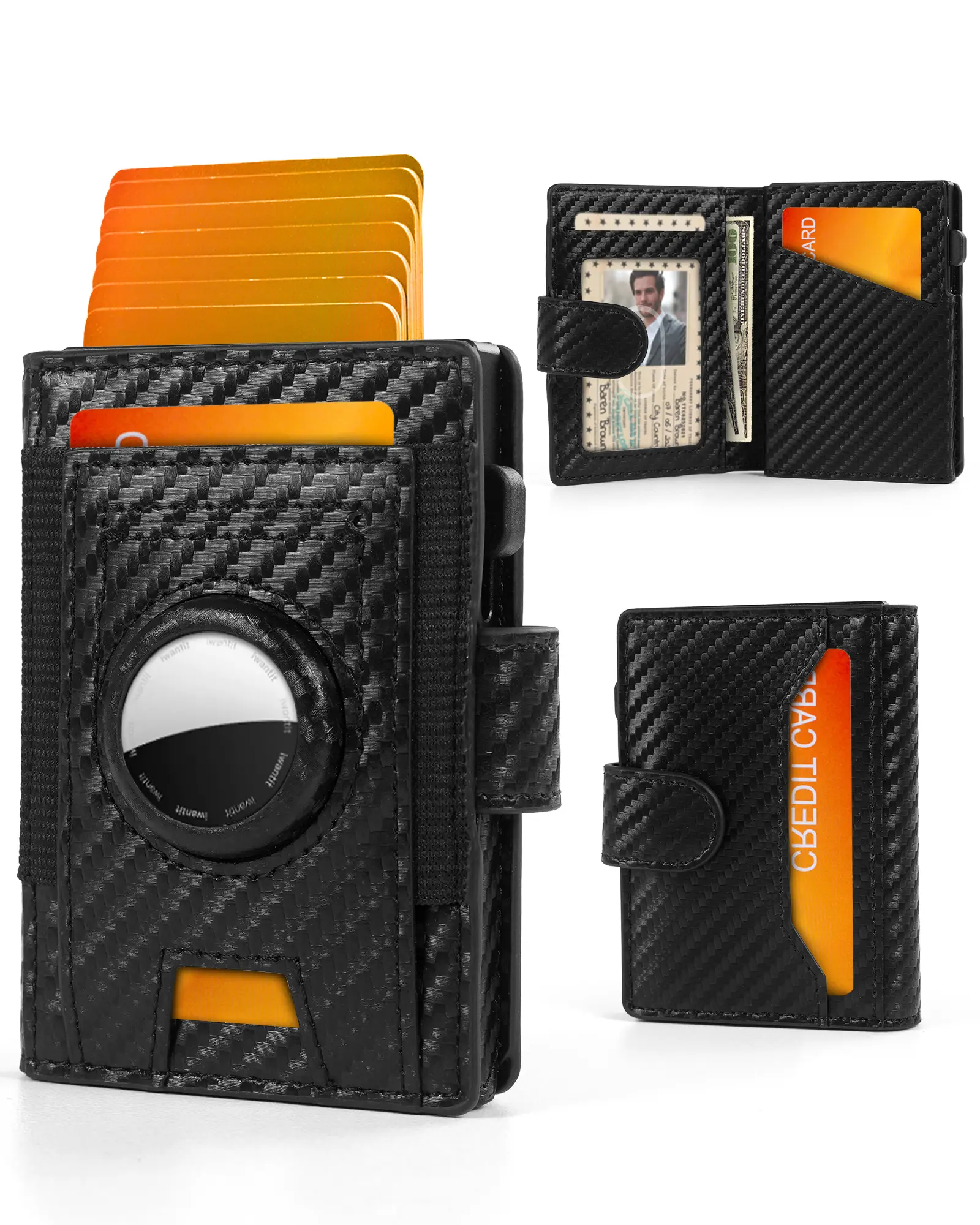 ZTELLHIM Men's Airtag Aluminum Metal Wallet - Anti-Theft Minimalist RFID Blocking Slim Compact Pop-Up Card Holder with Airtag Slot, Stylish Black Wallet, Anti Theft Wallet