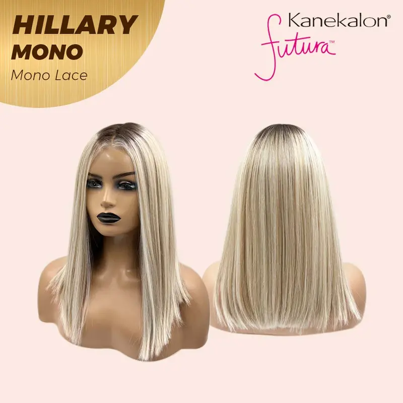 JBEXTENSION HILLARY MONO Full Monofilament Wig 16 Inches Blonde With Dark Root Straight Mono Lace Wig With Anti-slip Silicone Strips Glueless Wig Hillary Mono【BENDY EAR TABS】
