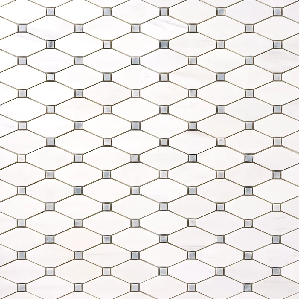 Bianco Dolomite Marble 12x12 Octave with Gray Dots Mosaic Polished/Honed