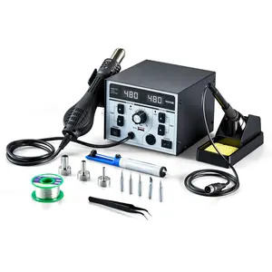 VEVOR 2-in-1 Hot Air Rework Station & Soldering Station,  820W LED Digital Rework and Soldering Iron Station with 5V USB Charging Port, Adjustable Temps & Airflow, ℃/℉ Conversion, 3 Hot Air Nozzles