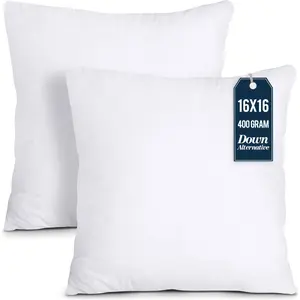 Bedding Throw Pillows Insert (Pack of 2, White)-16 x 16 Inches Bed and Couch Pillows-Indoor Decorative Pillow
