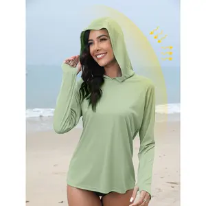 Women'S UPF 50+ Sun Protection Hoodie - Lightweight Long Sleeve Hooded Sweatshirt for Hiking, Fishing, Running & Outdoor Fitness, Breathable Polyester, White, Outdoor Sports Hoodie | Solid Color Top | UPF 50+ Rating, Beach Coveru