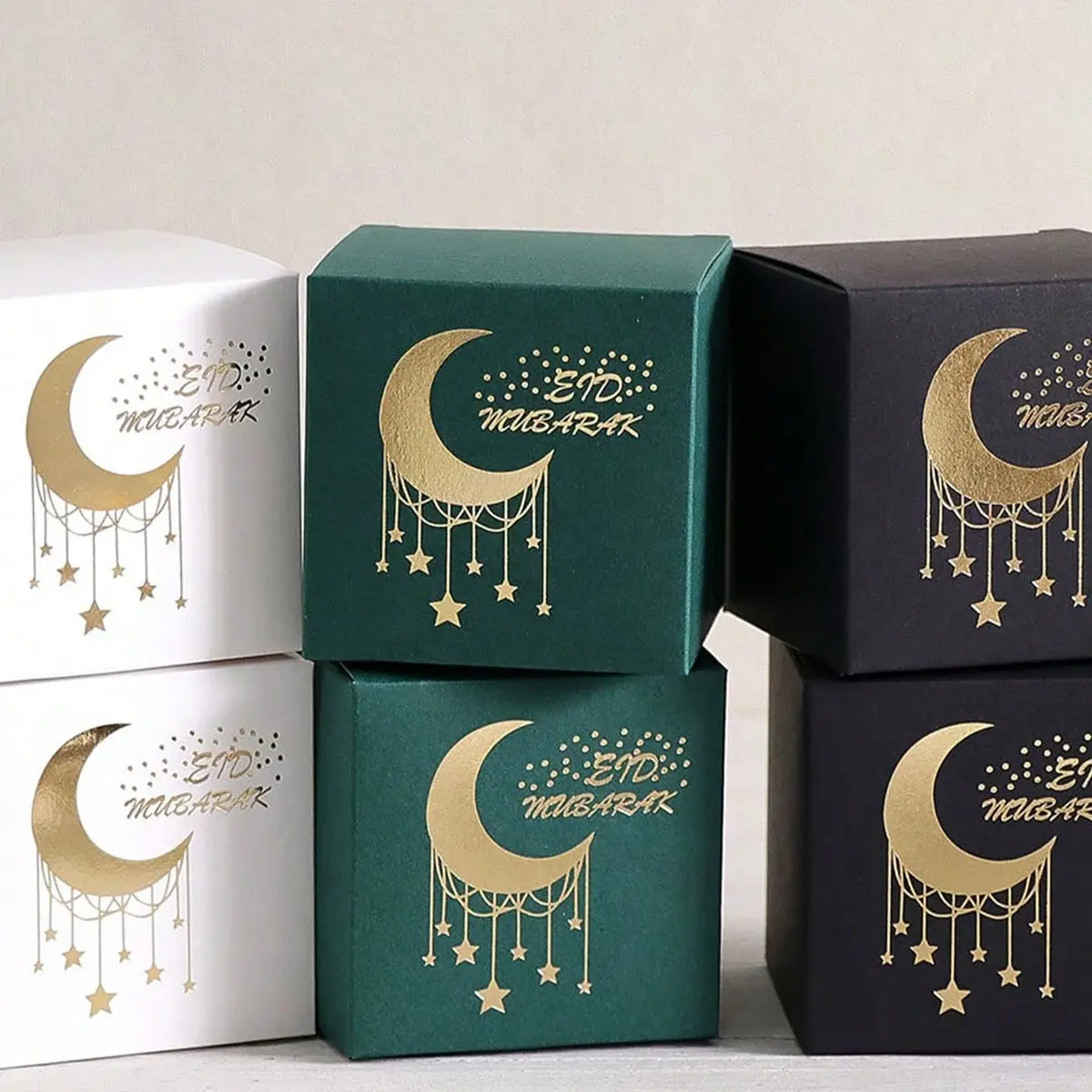 Elegant Islamic Gift Box Set, Moon & Stars Design, Perfect for Ramadan, Eid, Weddings, Baby Showers, //, Gold Foil Finish