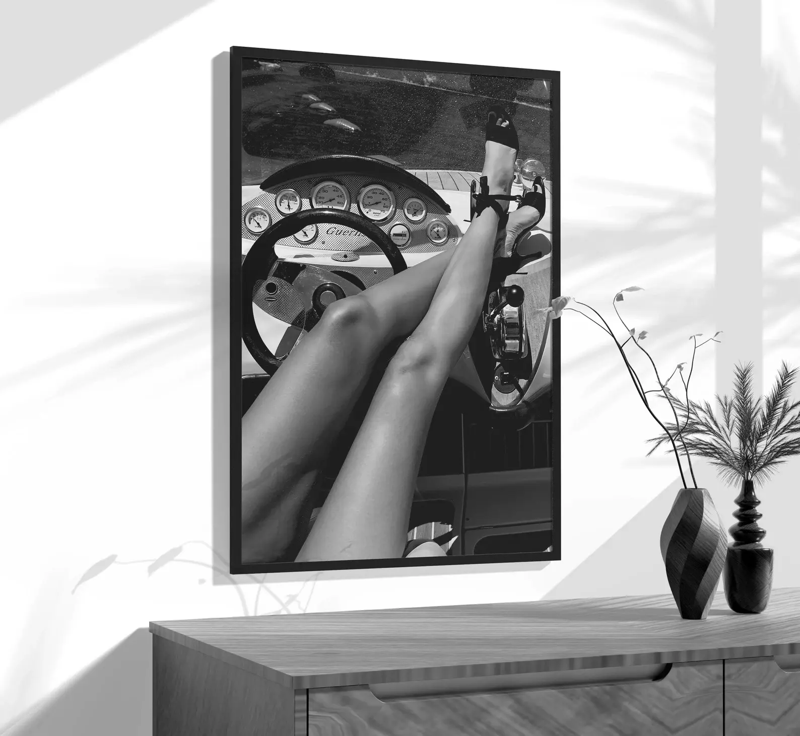 High Heels in Classic Car Print, Feminist Poster, Black and White, Fashion Wall art, Teen Girl Room Decor, Luxury Print, Girls Bedroom Decor Poster (UNFRAMED)