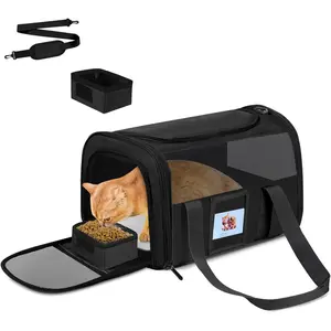 Carrier Soft for Pets Up to 15 Lbs,  Travel Bag with Padded  Strap and Detachable   Bowl, Pet  Carriers for Small Dogs Travel Puppy Carry Airline Approved, Black