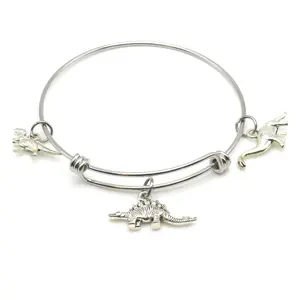 Dinosaur Stainless Steel Expandable Bangle Charm Bracelet Dinosaur Jewelry