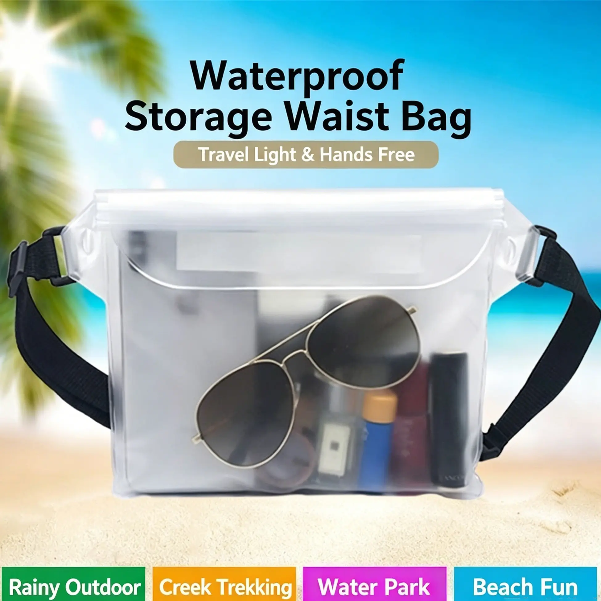2/1-Piece Waterproof Waist Pack Set — Includes a Transparent, Waterproof Phone Pouch with Waist Belt and a Floating Waterproof Bag; Ideal for Travel, Beach Trips, and Outdoor Pool Activities; The Perfect Waterproof Storage Solution for Outdoor Adventures.