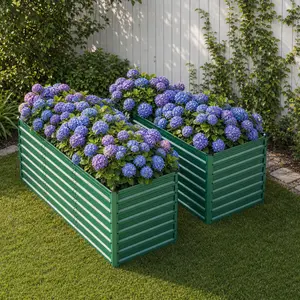 DOMISO 2 Pack Raised Garden Bed, 32" Ergonomic No-Bend Metal Planter Box, Open Base for Drainage & Aeration, 8 Reinforcing Rods, Rustproof Steel – Easy Hand-Tightening Assembly