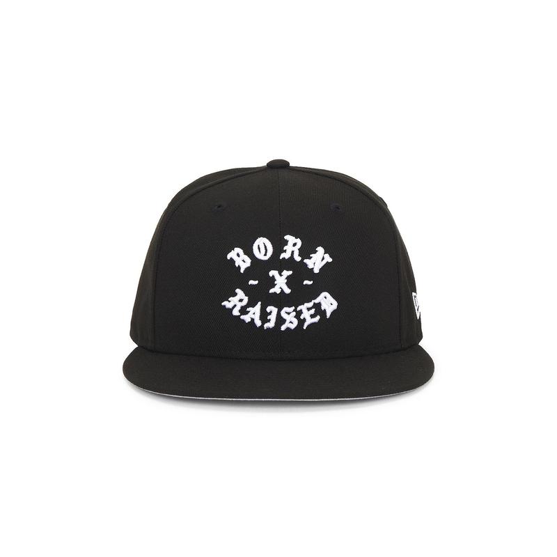 Born x Raised New Era Fitted Rocker Hat in Black & White