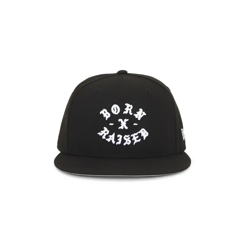 Born x Raised New Era Fitted Rocker Hat in Black & White