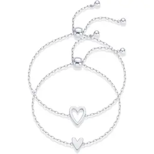 Heart Charms Solitaire Bracelet Set for Women - Adjustable Love Friendship Two Bracelet Pack Mother's Day Gift