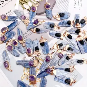 Natural kyanite rough stone gold-plated pendant irregular crystal necklace DIY jewelry accessories