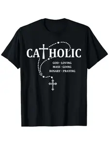 Love God Mass Rosary Prayer Catholic T-Shirt, 100%, Machine Washable, Men'S And Women'S T-Shirts, Easter Gifts for Men And Women Mom And Dad Friends, S-XXXL, Black