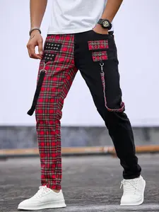 Men's Casual Fashion Street Style Patchwork Elastic Skinny Jeans, Perfect Gift for Husband or Boyfriend, Slim-Fitting Denim Jeans, Denim Bottom