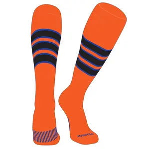Pear Sox Striped Knee High Baseball, Football Socks (C) Orange, Royal, Black