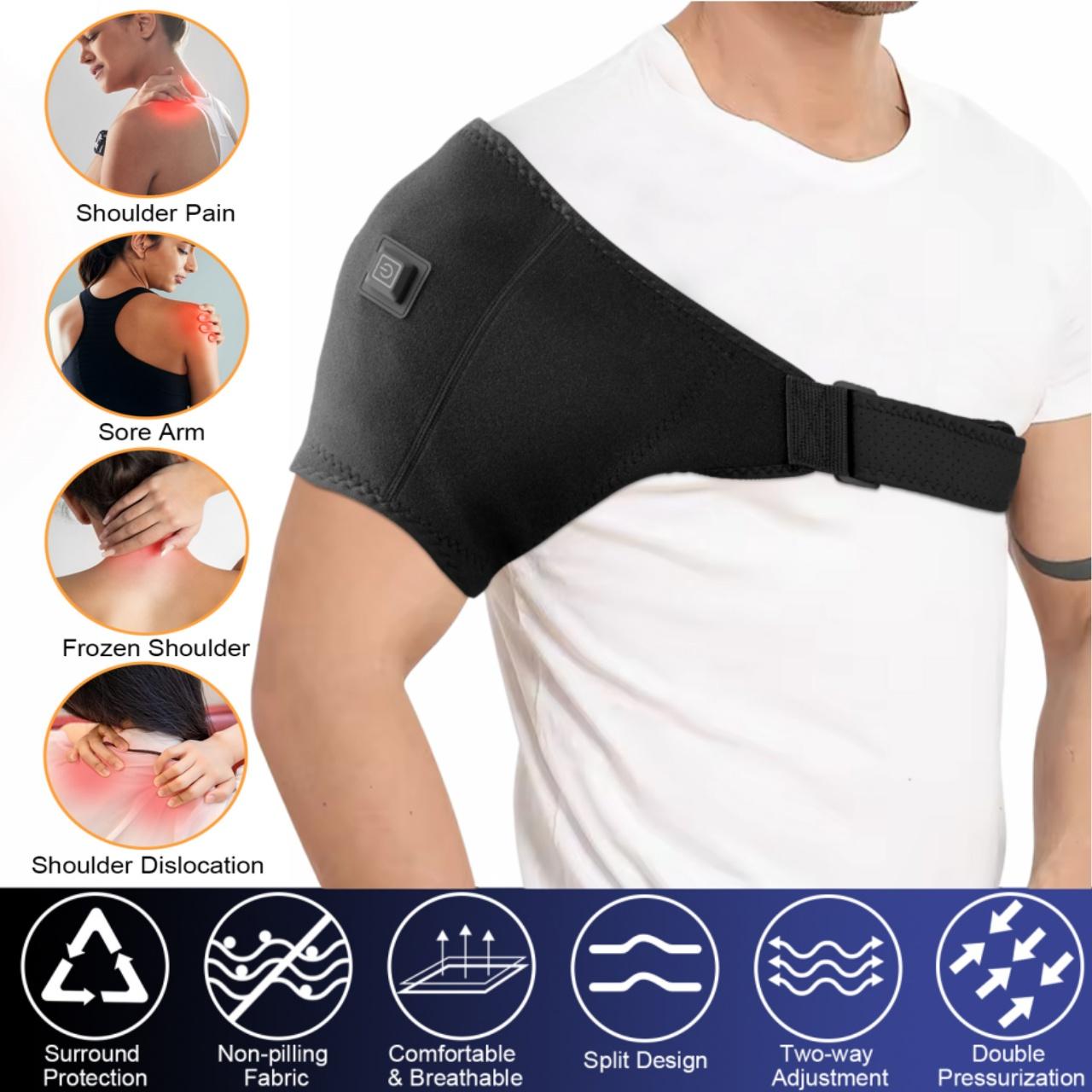 Adjustable Heated Shoulder Support,3 Heat Levels,Breathable Neoprene,Comfortable Fit,Adjustable Strap,Pain Relief,for Shoulder Injuries,Soreness,Frozen Shoulder and Recovery
