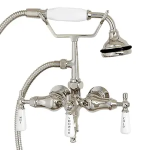 Bathroom Wall Mount Down Spout Clawfoot Tub Faucet with Handshower - Polished Nickel