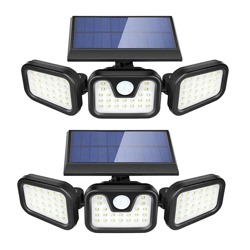 3 Adjustable Heads Solar Outdoor Flood Lights 270° Wide Lighting Angle Solar Powered Security Light Waterproof LED Wall Lamp for Garage Yard Patio Porch Garden