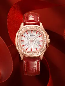 Skmei Elegant Quartz Watch, Diamond Embellished Women's Analog Wristwatch, Luxury Leather Strap, Perfect for New Year Parties, Elegant Fashion Watch, High Quality Watch