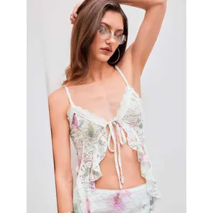 Cider [size 2-26] Lace V-neck Floral Ruffle Cami Top