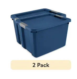 (2 Pack) Large 20-Gallon Plastic Storage Bins with Latch Lids, Blue, Durable Organizer Containers
