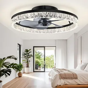 Ceiling Fans with Lights and Remote, 20'' Low Profile Ceiling Fans, 3000K-6500K Dimmable Modern Flush Mount LED Ceiling Fan, 6 Wind Speeds, Fandelier Ceiling Fan with Lights for Bedroom