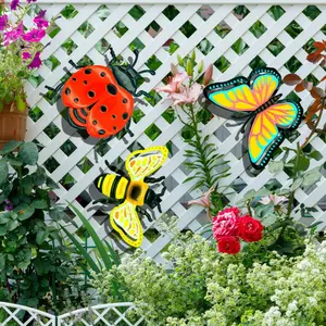 3D Iron Art Butterfly Craft, Home Decor Wall Hanging, Bee Seven-Spotted Ladybug Design, Realistic Insect Ornament, Unique Interior Decoration, Butterfly Flower Design, Hanging Ornaments