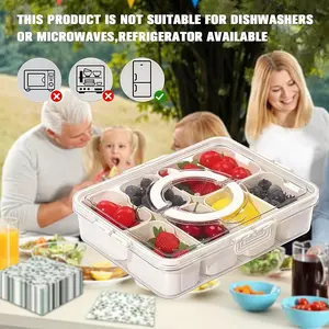 One-Piece Divided Plate Set with Lid, 8 Compartment Snack Box with Handle, Ideal for Storing Candy Fruits Nuts Party Entertainment