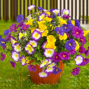 Artificial Faux Flowers for Outdoors, 12 Bundles Artificial Plants Outdoor UV Resistant, Fake Morning Glory Silk Flowers for Outside Planter Porch Patio Yard