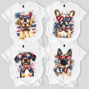 Patriotic Dog Unisex Tee, Fourth Of July Dog Shirt, USA Dog Shirt, Dog Wearing Stars And Stripes Bow, Dog Mom Gift