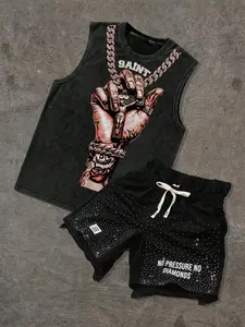 Men's Cotton Tank Top with Drawstring Waist Shorts Set, Comfortable Loose Fit, Stylish Fashion Summer, Perfect Gift for Trendy Men