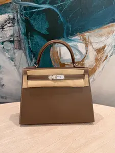 Pre-owned HERMÈS Epsom Leather Shoulder Bags Kelly 28 Etoupe Epsom Leather
