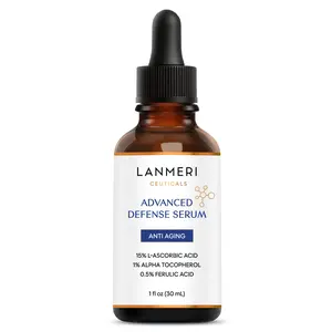 Lanmeri Ceuticals 15% Vitamin C + E + Ferulic Serum for Face Brightening Anti-Aging Anti-Wrinkle Hydration Dark Spots Uneven Skin 1 fl oz - Hydrate