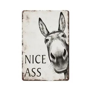2D Flat 1pc Funny Donkey Nice Ass Bathroom Aluminum Sign 8x12inches Farmhouse Vintage Metal Tin Wall Decor for Home, Restaurant, Bar - Retro Hilarious Donkey Lover Gift, Trending Viral Must-Have Sassy Bathroom Humor Aesthetic Country Kitchen Decor