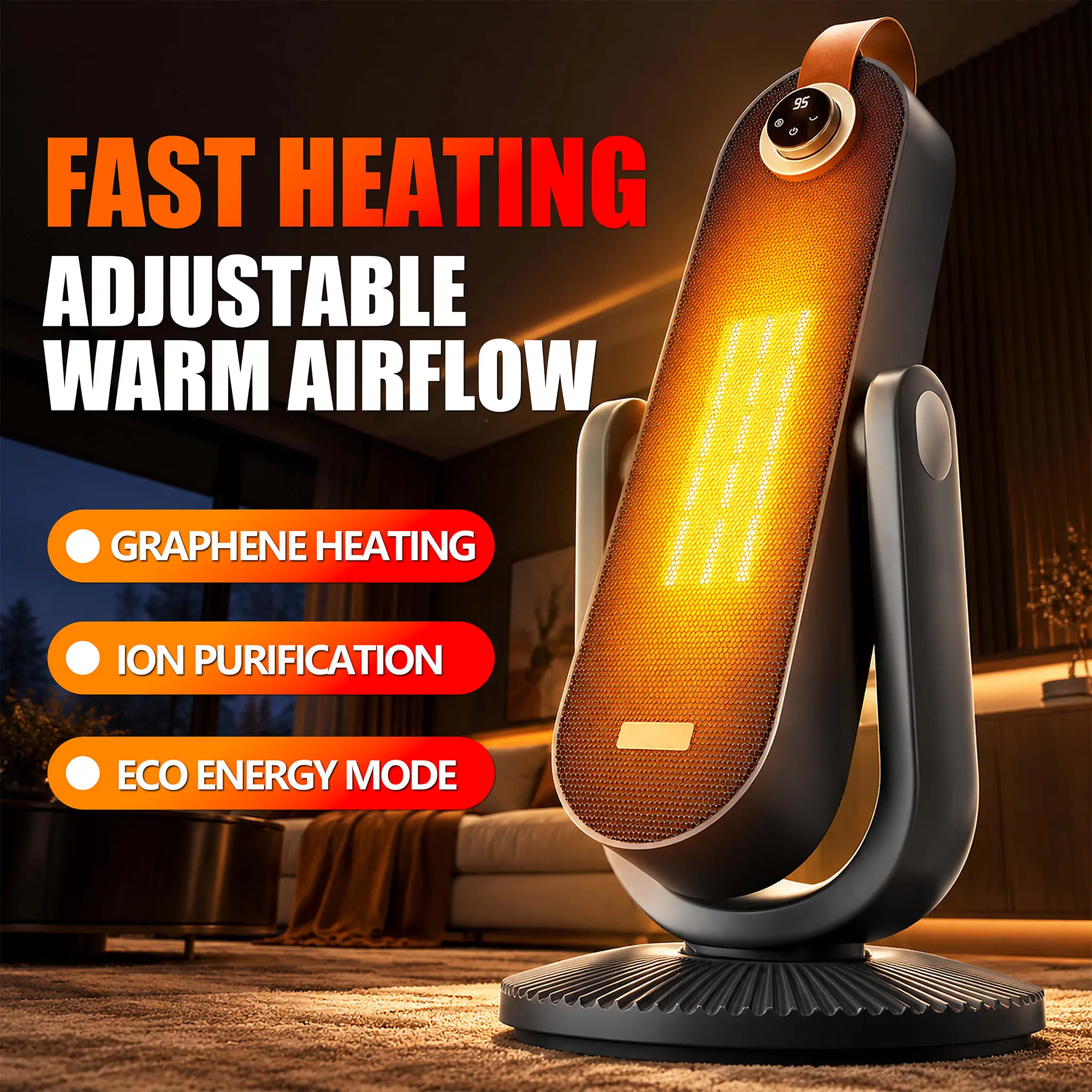 Uhair 1500W Ceramic Tower Space Heater for Home Use, Household Appliances with Overheat & Tip-Over Protection, Indoor Grey Heater