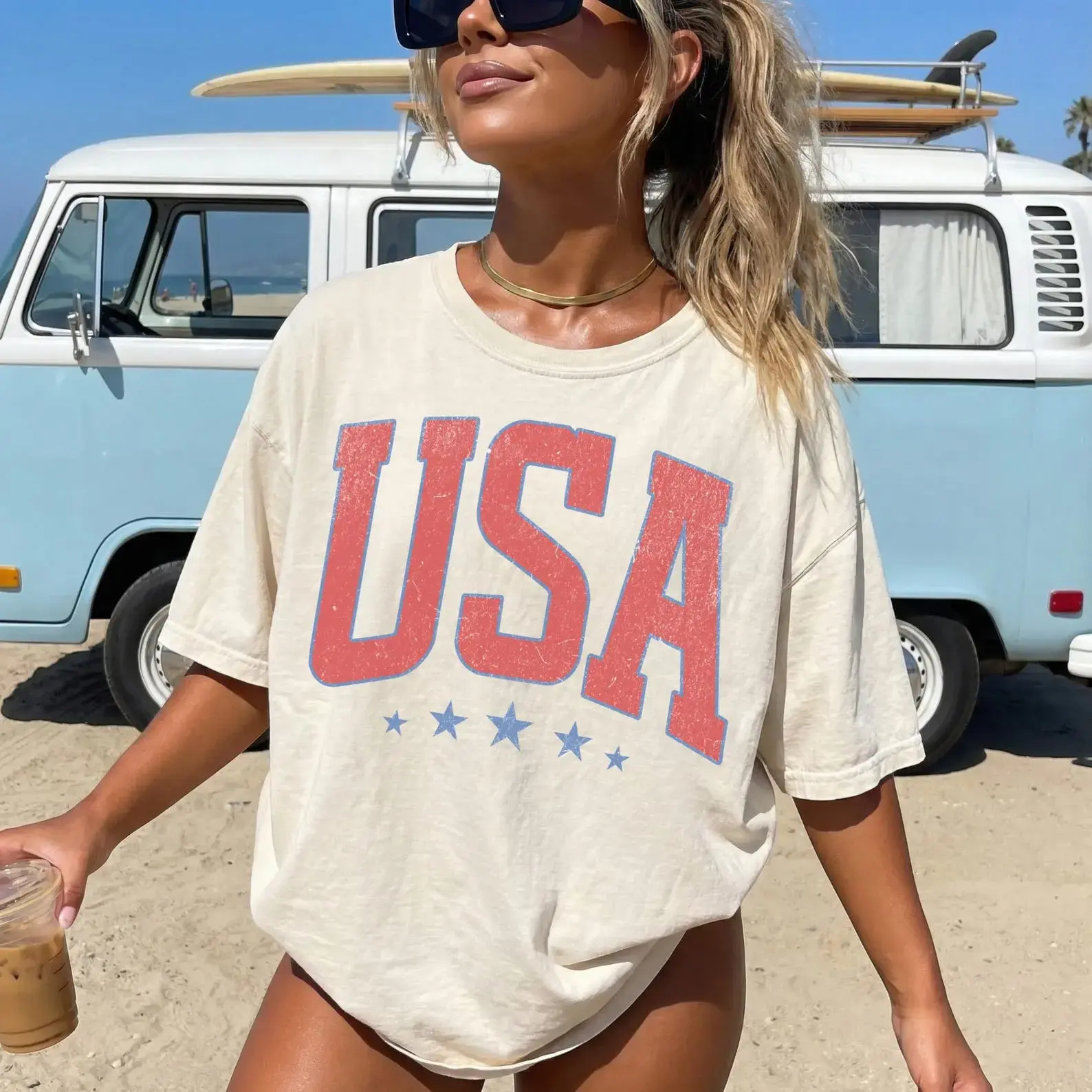 Retro America 4th Of July Shirt Preppy Fourth of July Tshirt Trendy Oversized USA Tee Aesthetic Patriotic Shirt