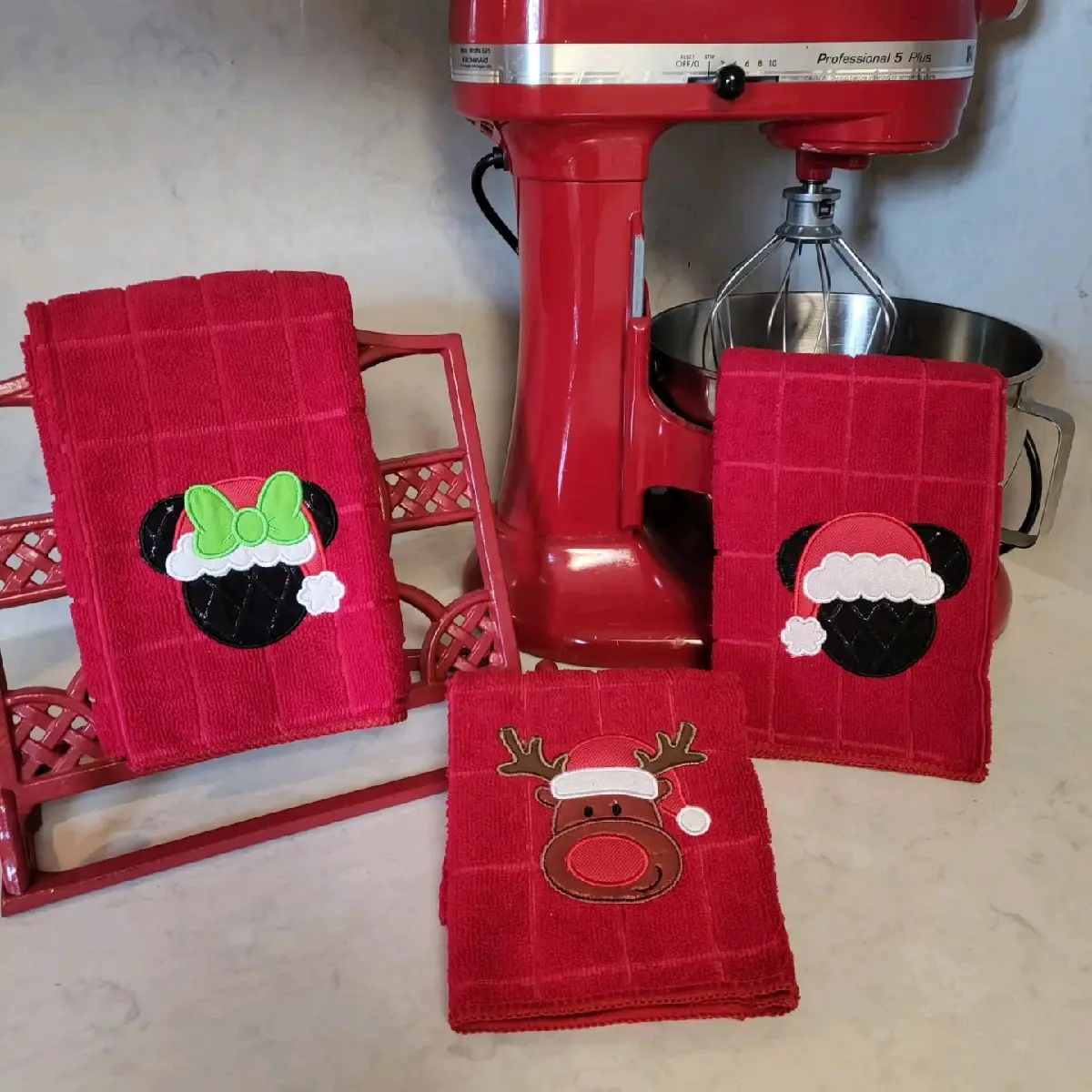 Santa Mickey and Minnie with Reindeer towels