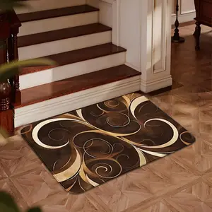 1pc Minimalist Gold & Coffee Circle Pattern Flannel Mat—Soft & Anti-Slip, Suitable for Kitchen, Living Room, Entryway, Elegant & Luxurious Design