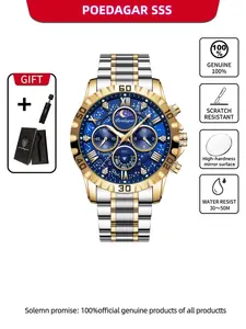 POEDAGAR luxury business and leisure multifunctional stainless steel quartz men's watch, a durable timepiece suitable for daily wear and outdoor activities