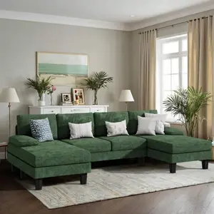 Couches For Living Room, U Shaped Modular  , Convertible  Bed 6 Seats  Sleeper  Comfy Couch With Adjustable Backrest sofa sectional Faux Fur Bean Bag dining Double Sliding Tub Door coffee C-Shaped Table
