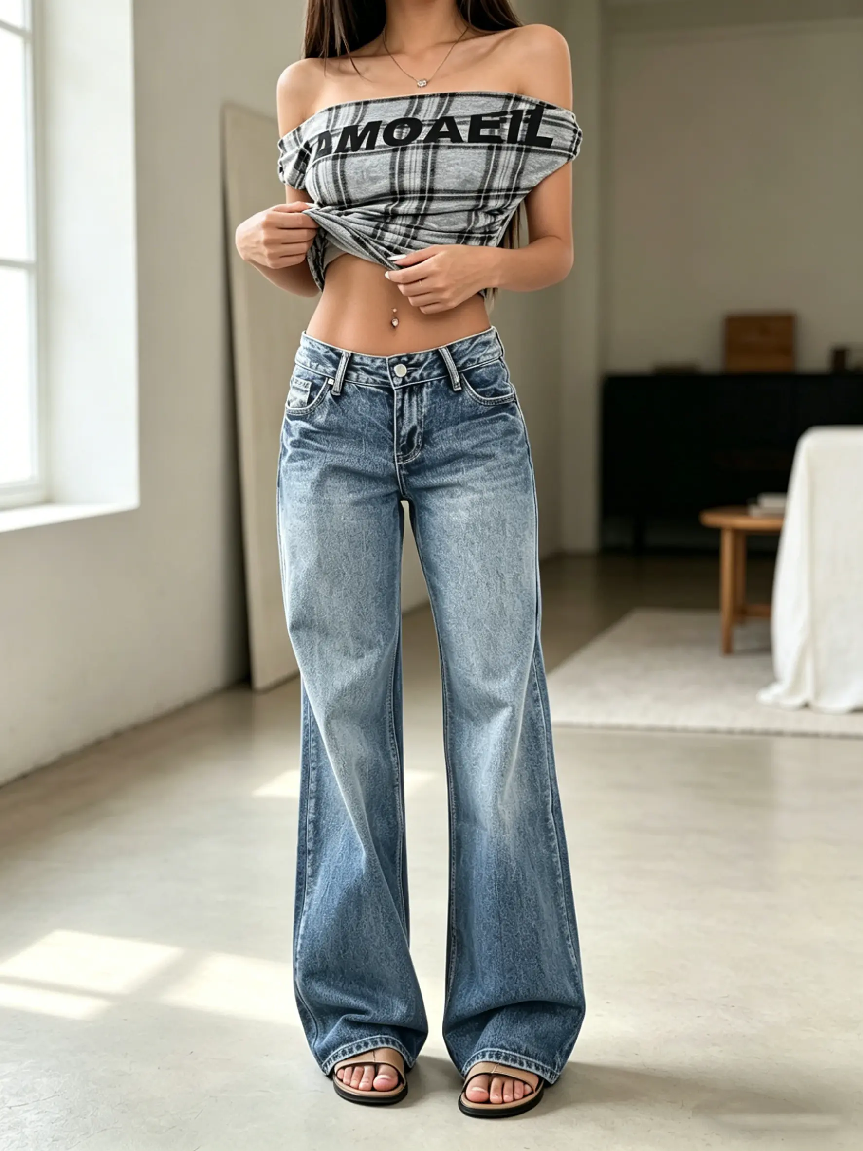 Women's Retro Loose Fashion Jeans Y2K Wide Leg Denim Pants Casual Loose Straight Boyfriend Pocket Jeans