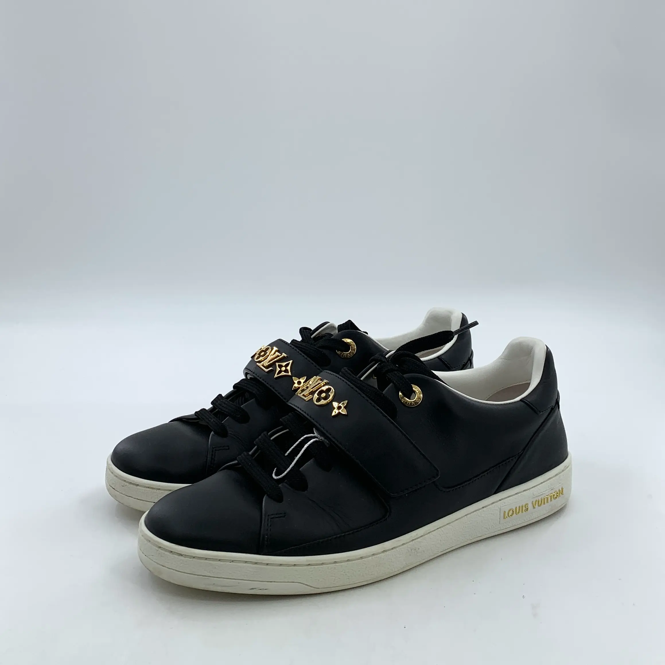 RDLT-Louis Vuitton Size 37 Black Monogram Lace-Up Flat Sneakers-H35795