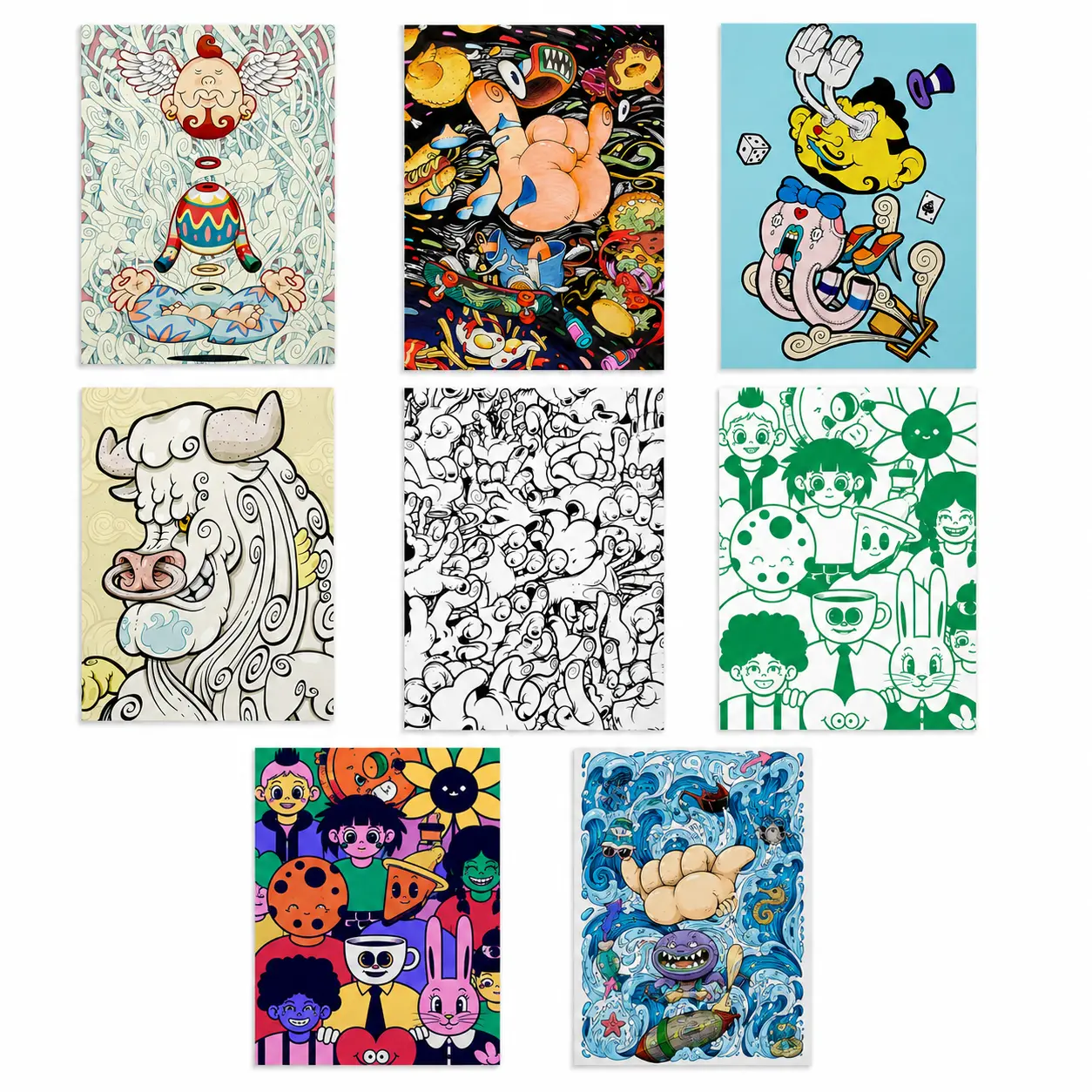 Colorful Cartoon Doodle Canvas Poster Set - Funny Pop Art Graffiti Wall Prints, Cute Character Abstract Decor for Bedroom, Living Room (3:4 Portrait Ratio, Home & Office Wall Art Supplies) art print