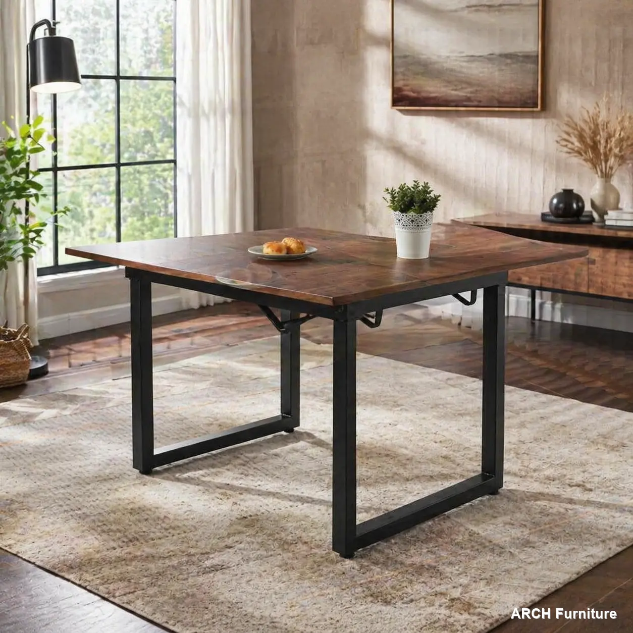 Adjustable Square Extendable Dining Table - Walnut MDF Top, Metal Legs, Space-Saving, Easy to Clean, Modern Sleek, 70.54 lbs, 55.11"/70.86" L x 31.5" W x 29.5" H, Contemporary Home Decor, Commercial/Office Furniture for Kitchen, Living Room
