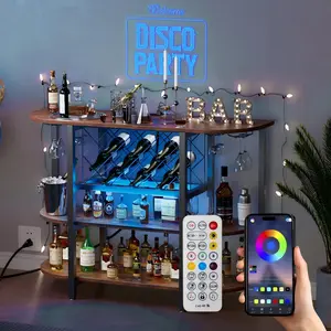 LED Light Bar Cabinet with Music Sync, 47 Inch Metal Wine Bar Cabinet, Drink Cabinet with Charging Station for Living Room